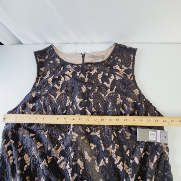 Sharagano Lace Overlay Fringe Hem Dress 22W Black Sleeveless Cocktail Whimsy NEW - Picture 9 of 14